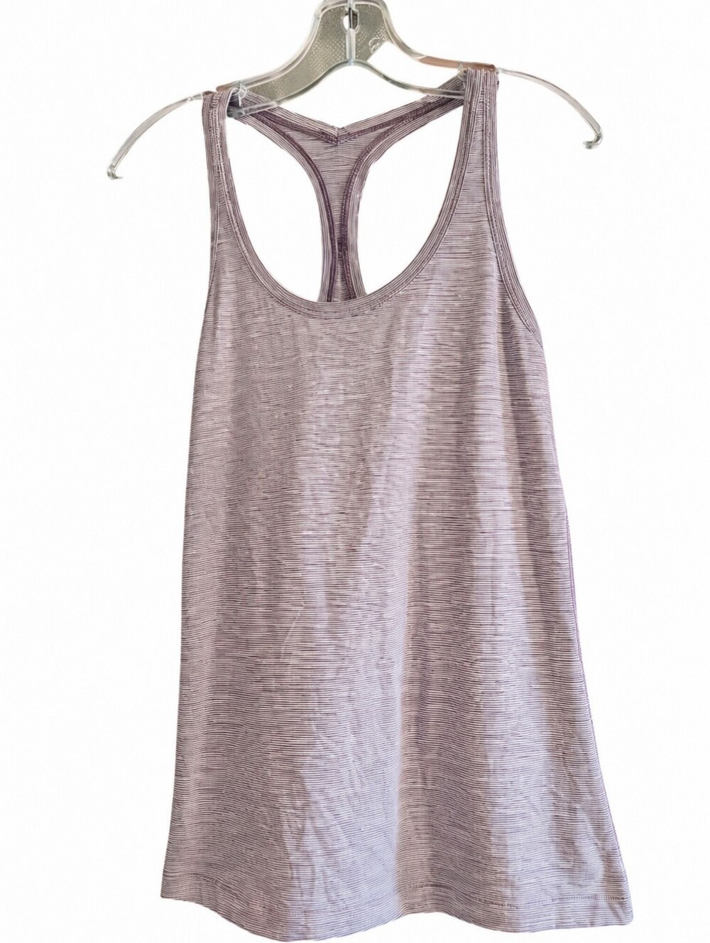 Lululemon Women's Size 8 Gray Purple Micro-Stripe Racerback Athletic Tank Top